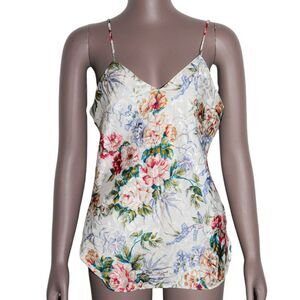 Vintage Floral Satin Camisole Lace Trim 90s Coquette Lingerie Cami